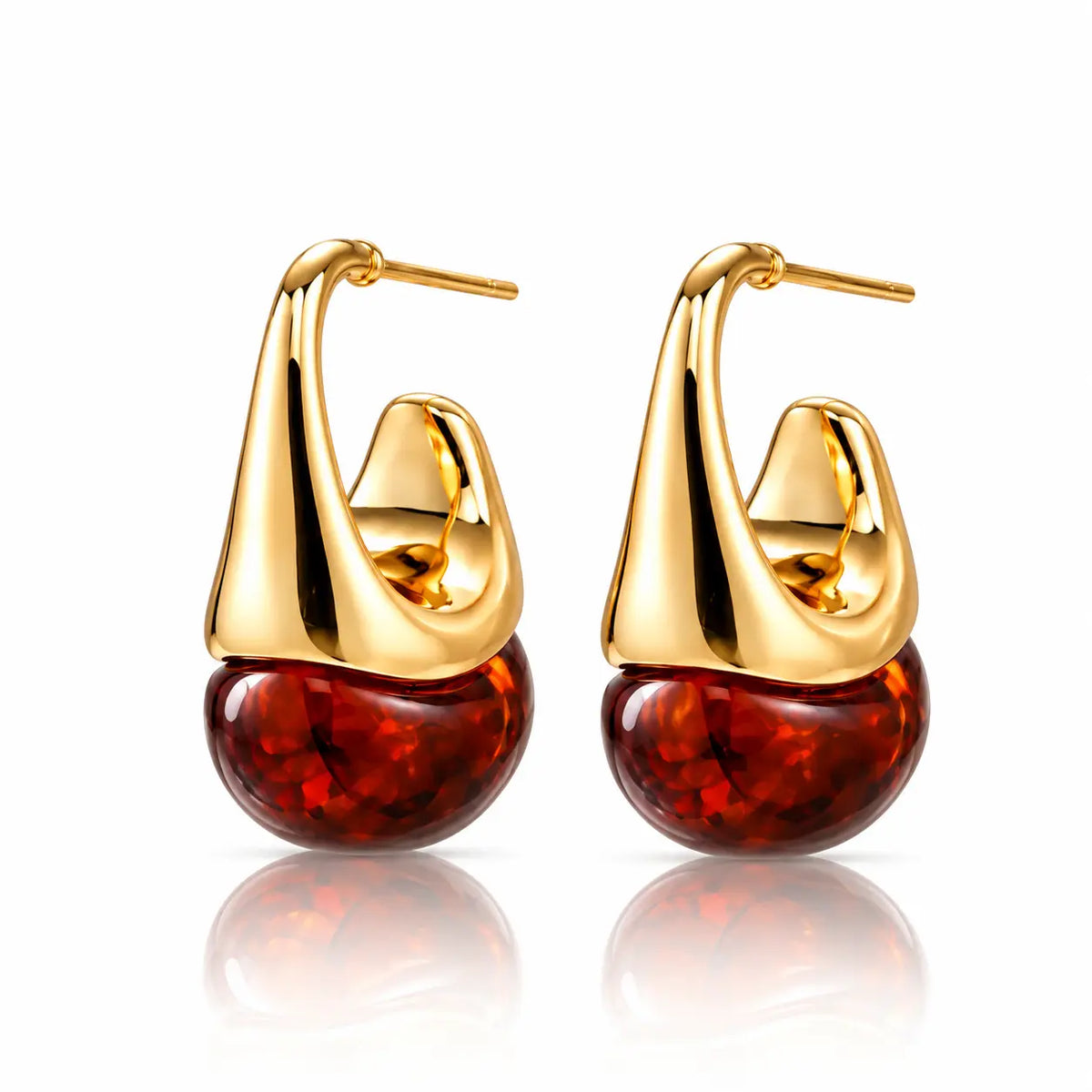 Cognac Resin Drop Earrings - 18K Gold Plated