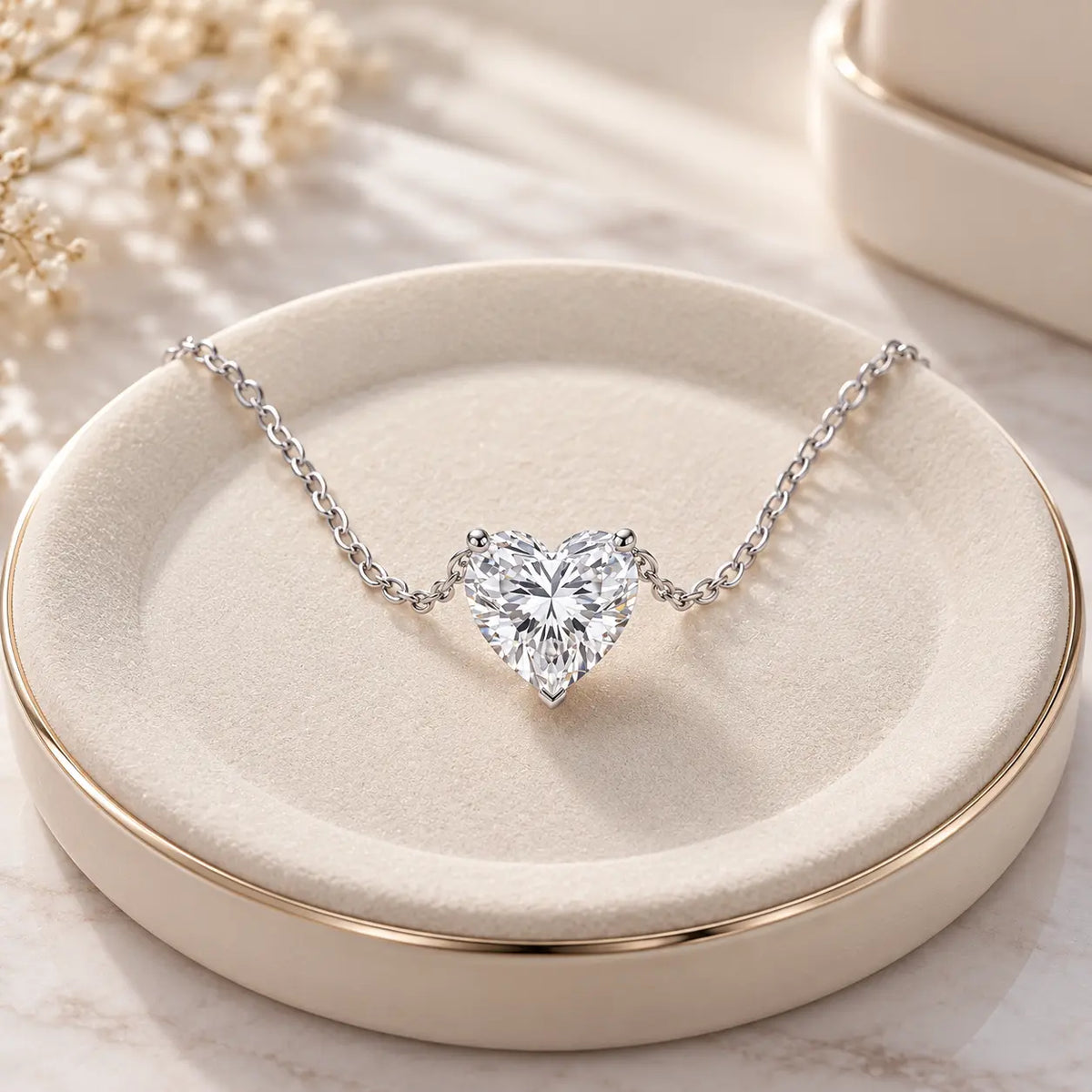 Coralie Heart Cut Moissanite Solitaire Necklace - 925 Sterling Silver