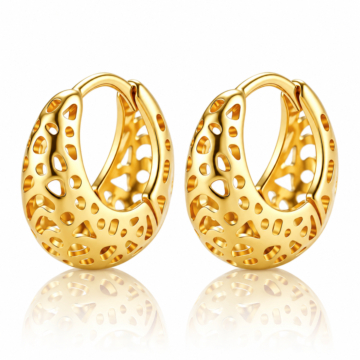 Coralline Openwork Dome Hoops - 14K Gold-Plated 925 Sterling Silver  Jewellar