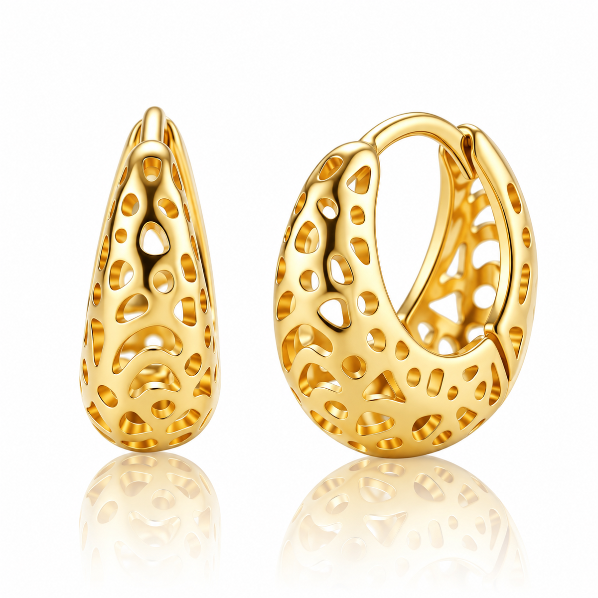 Coralline Openwork Dome Hoops - 14K Gold-Plated 925 Sterling Silver  Jewellar