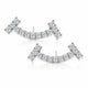 A pair of silver-toned crescent-shaped stud earrings set with clear pavé gemstones, displayed on a clean white background with a soft reflection.