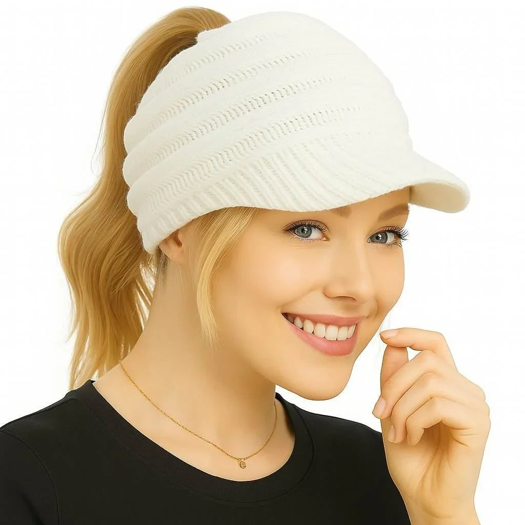CozyTail – Women’s Knit Beanie with Ponytail Opening - Jewellar