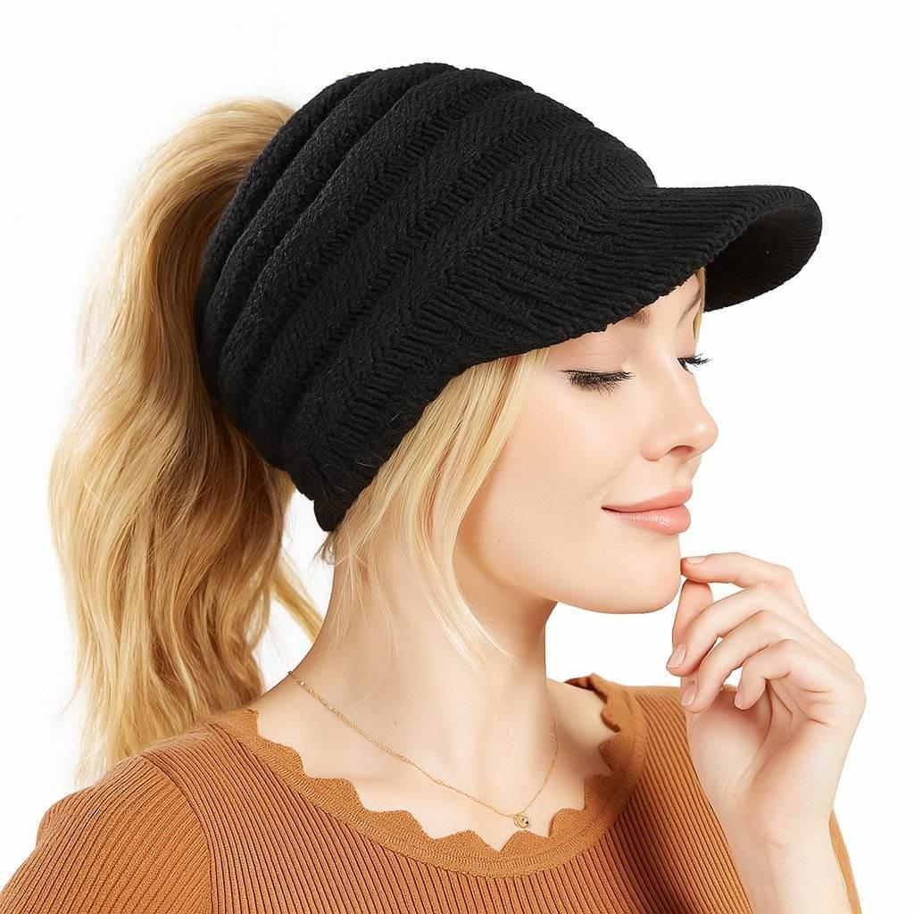 CozyTail – Women’s Knit Beanie with Ponytail Opening - Jewellar