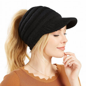 CozyTail – Women’s Knit Beanie with Ponytail Opening - Jewellar