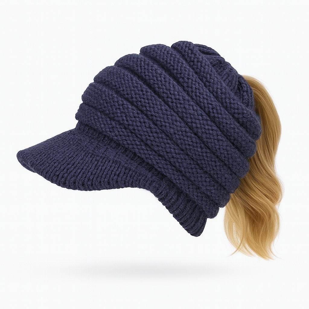 CozyTail – Women’s Knit Beanie with Ponytail Opening - Jewellar
