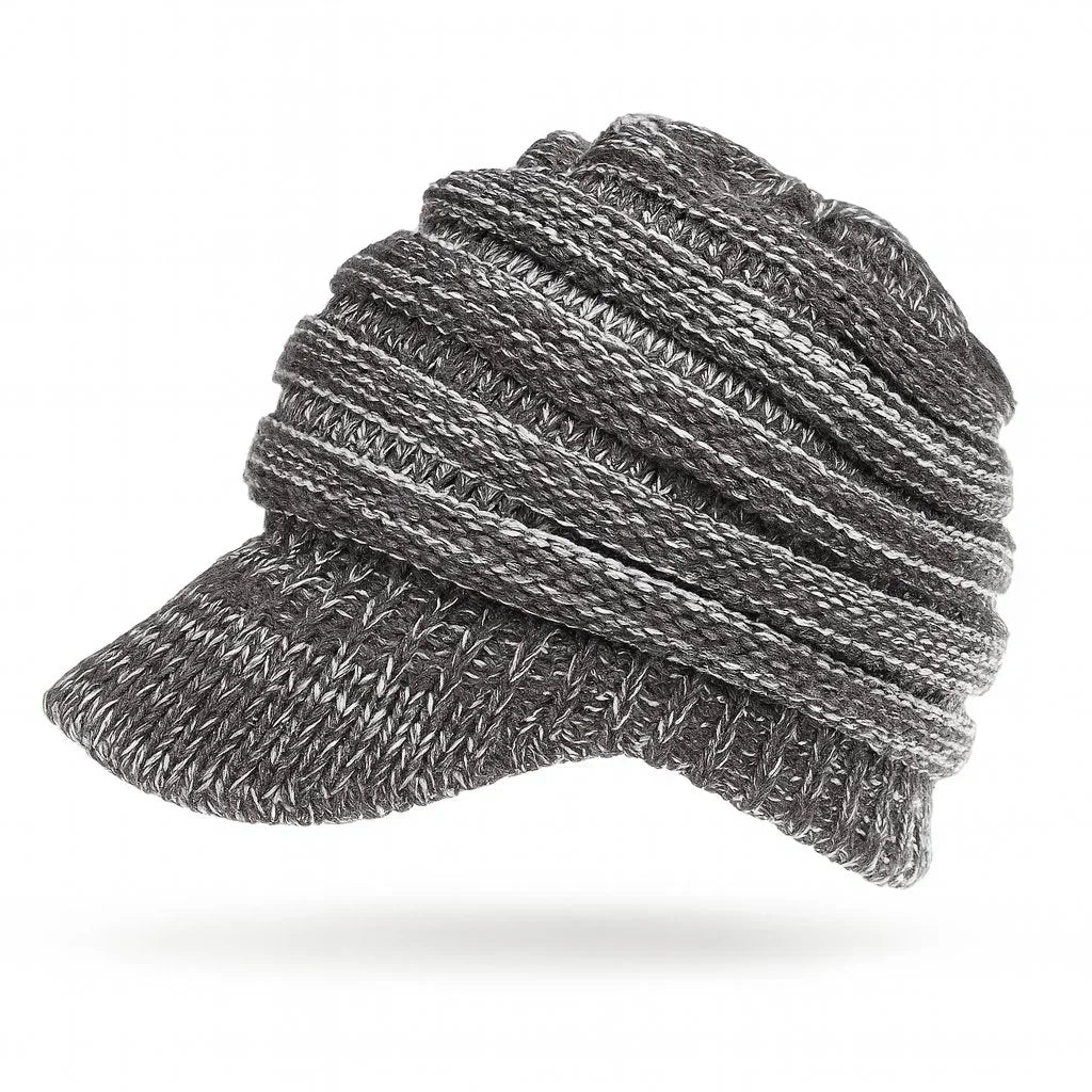 Women’s winter knit beanie with ponytail opening – warm and soft cap for updos