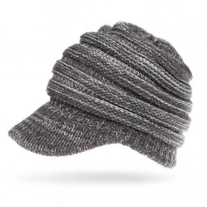 Women’s winter knit beanie with ponytail opening – warm and soft cap for updos