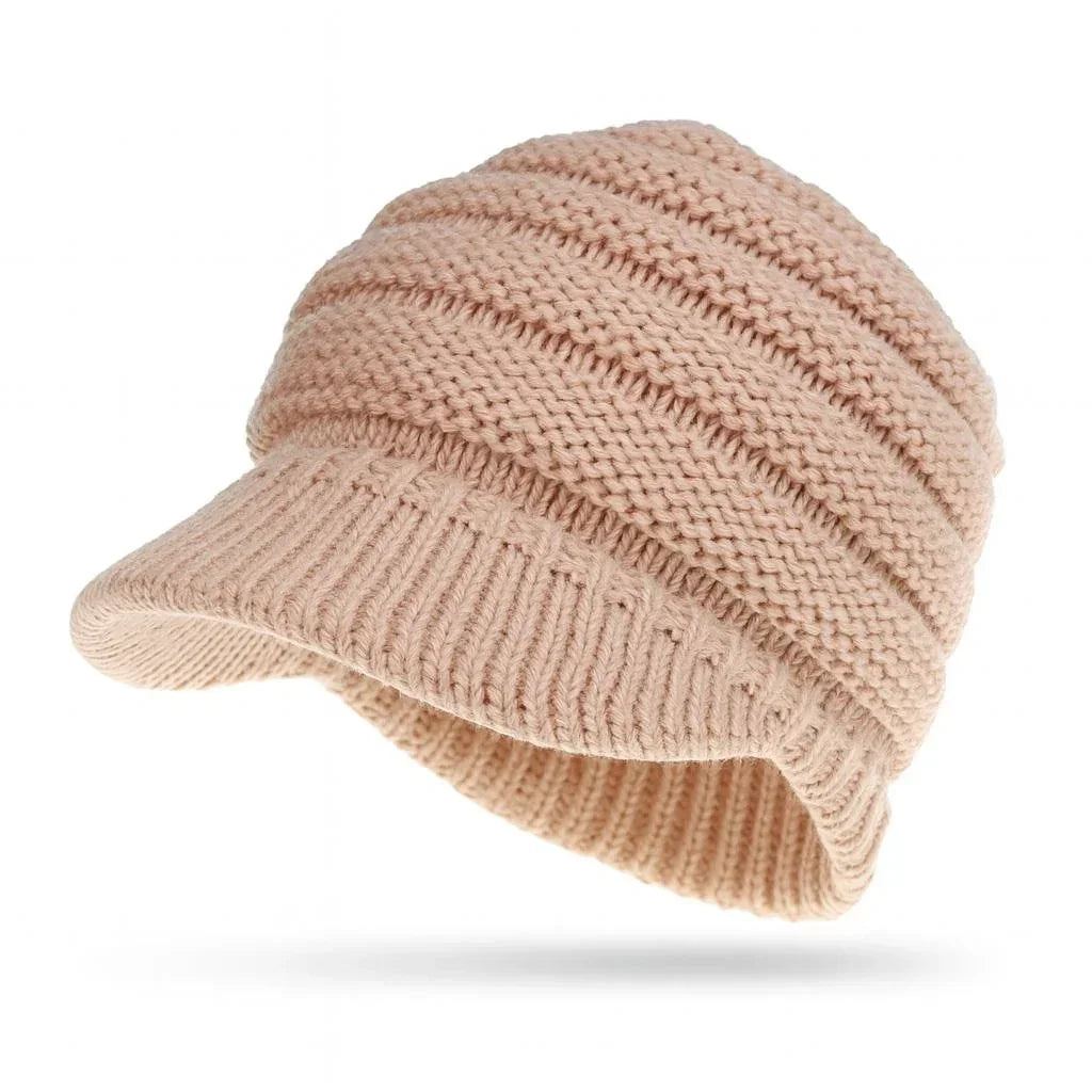 Women’s winter knit beanie with ponytail opening – warm and soft cap for updos
