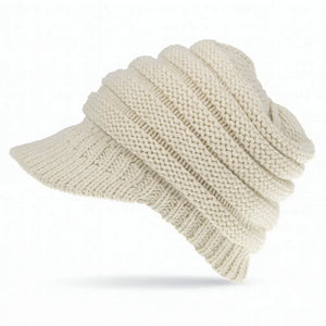 Women’s winter knit beanie with ponytail opening – warm and soft cap for updos