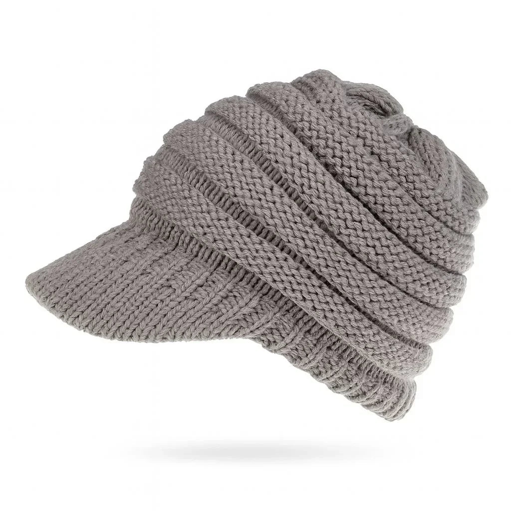Women’s winter knit beanie with ponytail opening – warm and soft cap for updos
