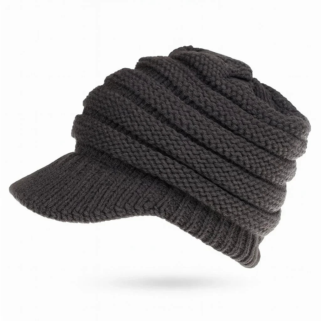 Women’s winter knit beanie with ponytail opening – warm and soft cap for updos
