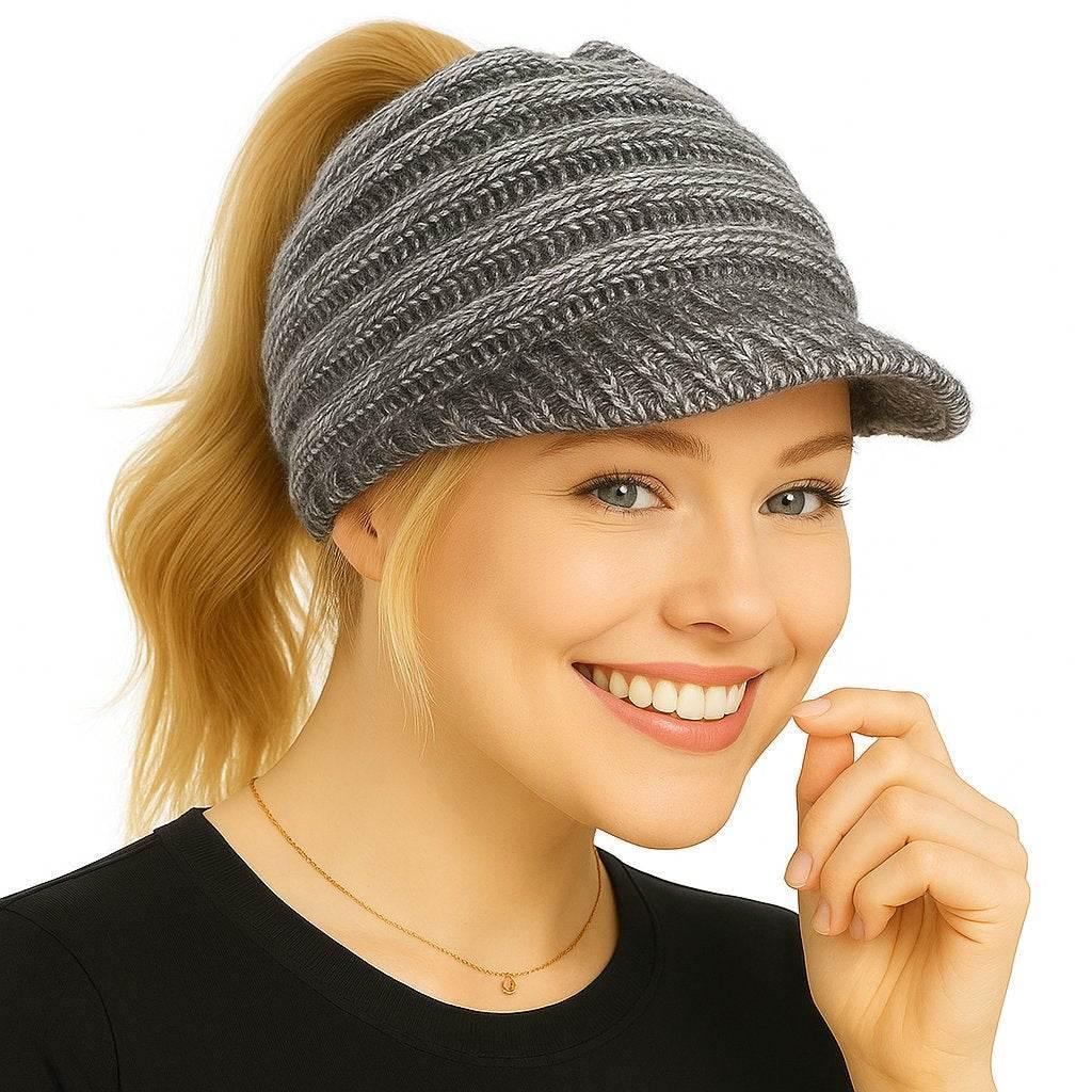CozyTail – Women’s Knit Beanie with Ponytail Opening - Jewellar
