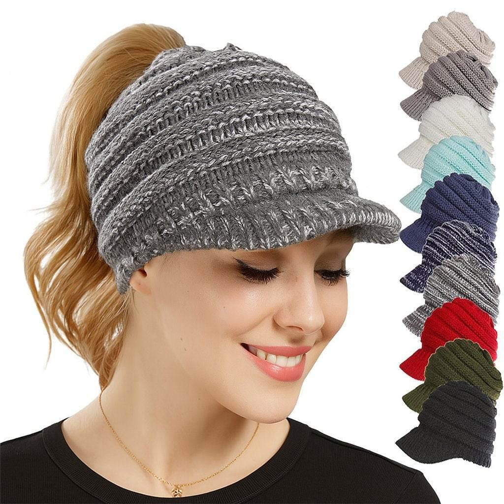 CozyTail – Women’s Knit Beanie with Ponytail Opening - Jewellar