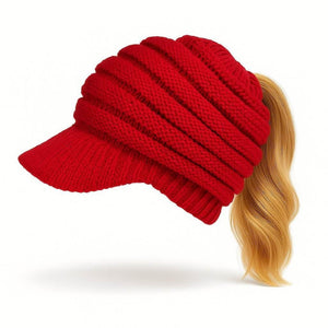 CozyTail – Women’s Knit Beanie with Ponytail Opening - Jewellar