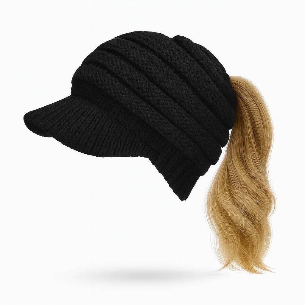 CozyTail – Women’s Knit Beanie with Ponytail Opening - Jewellar