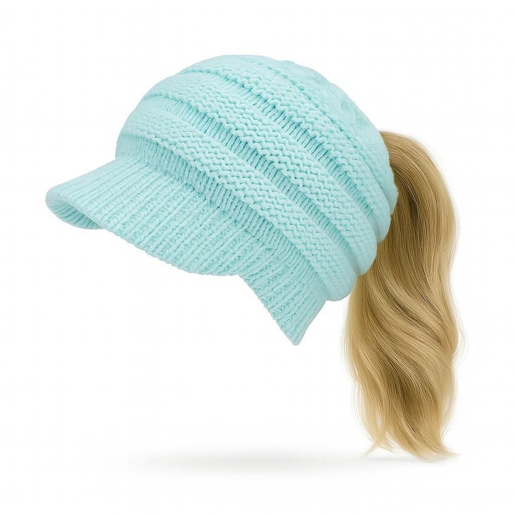 CozyTail – Women’s Knit Beanie with Ponytail Opening - Jewellar