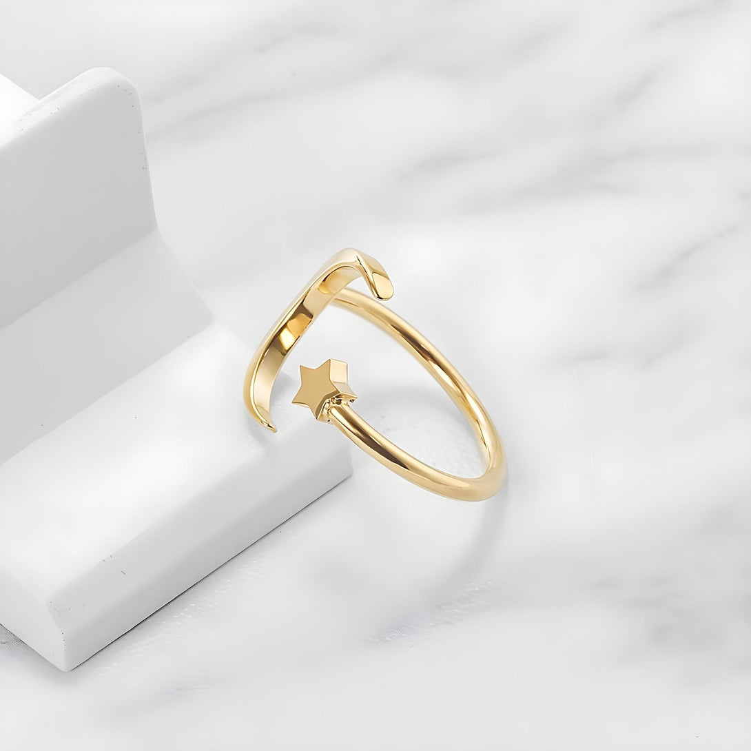 Crescent Moon and Star Ring
