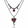 Crimson Hearts Layered Necklace - Black Plated