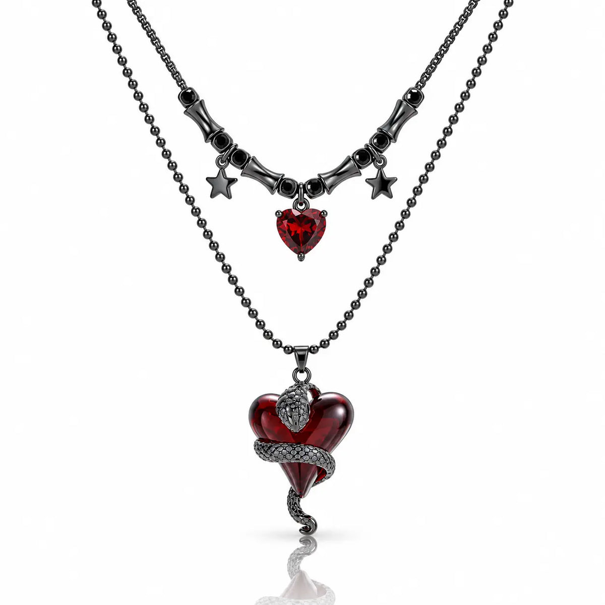 Crimson Hearts Layered Necklace - Black Plated