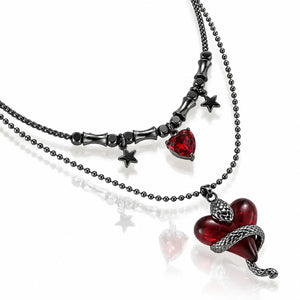 Crimson Hearts Layered Necklace - Black Plated