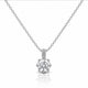 A silver solitaire necklace with a round-cut diamond pendant and a pavé diamond bail, displayed on a clean white background with a soft reflection below.