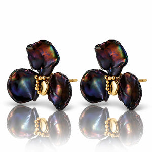 Dark Baroque Pearl Cluster Earrings - 18K Gold Plated