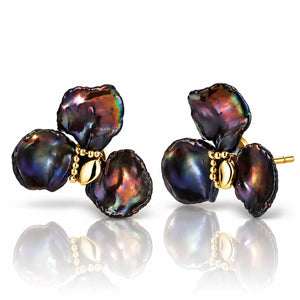 Dark Baroque Pearl Cluster Earrings - 18K Gold Plated
