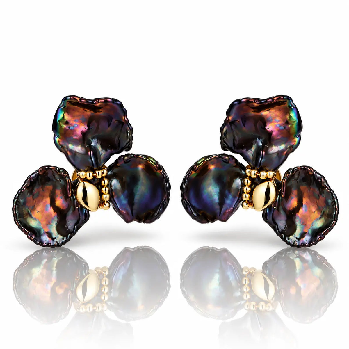 Dark Baroque Pearl Cluster Earrings - 18K Gold Plated