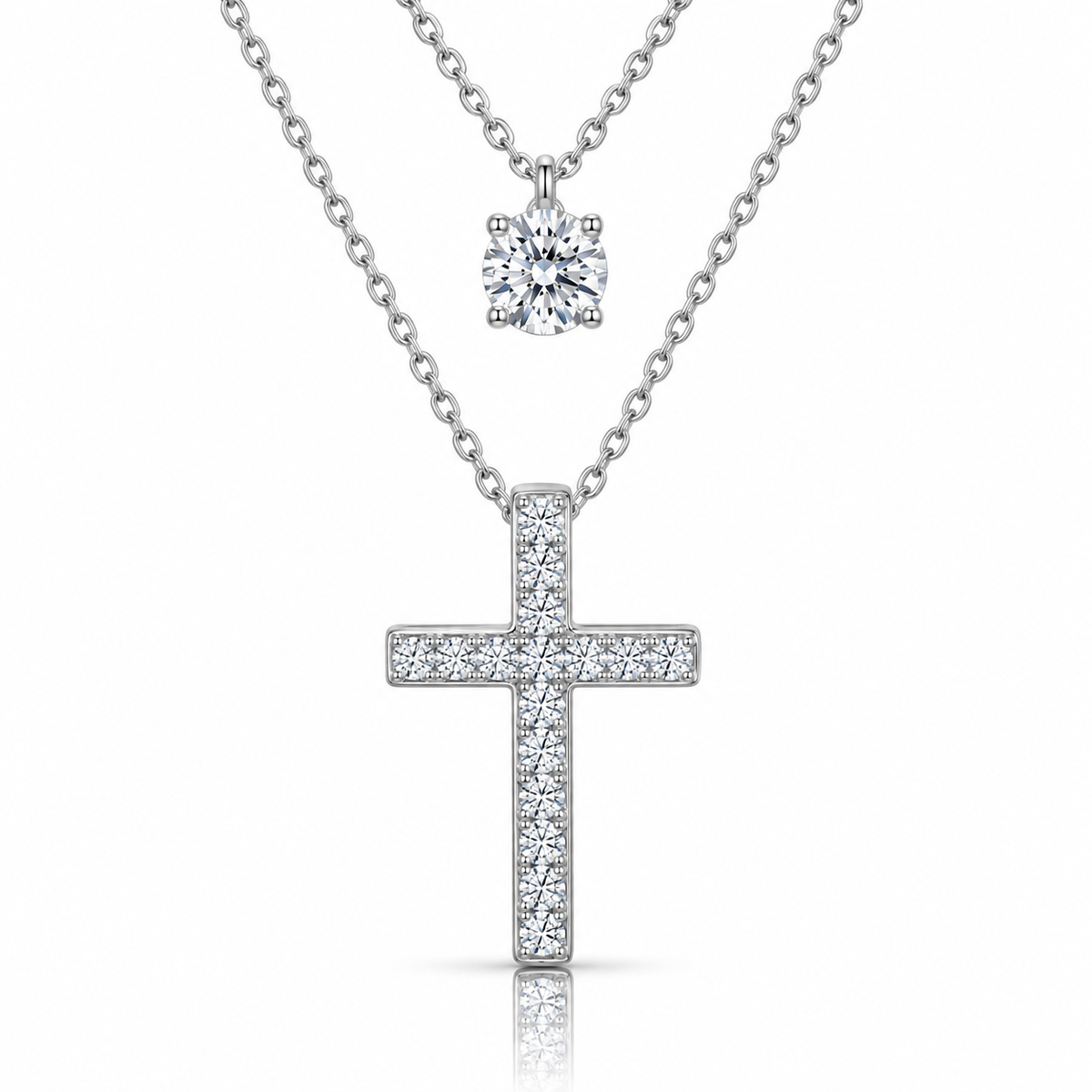 Devora Layered Moissanite Cross Necklace - 925 Sterling Silver  Jewellar