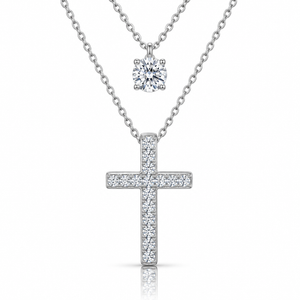 Devora Layered Moissanite Cross Necklace - 925 Sterling Silver  Jewellar