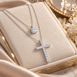 Devora Layered Moissanite Cross Necklace - 925 Sterling Silver  Jewellar