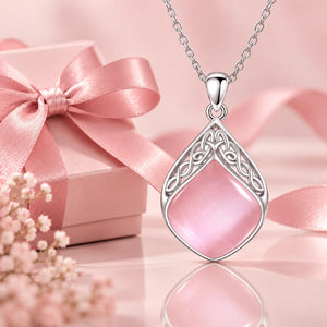 Eirwen Adjustable Pink Stone Celtic Teardrop Necklace - Platinum-Plated 925 Sterling Silver