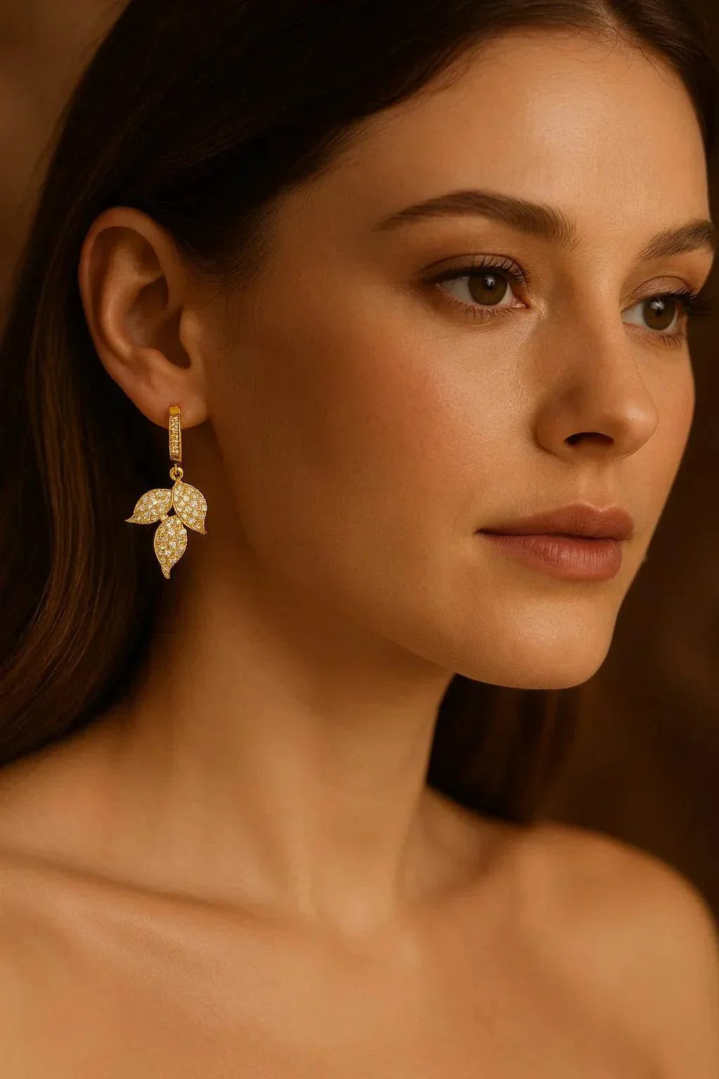 Elara Leaves – Gold Leaf Zircon Earrings - Jewellar