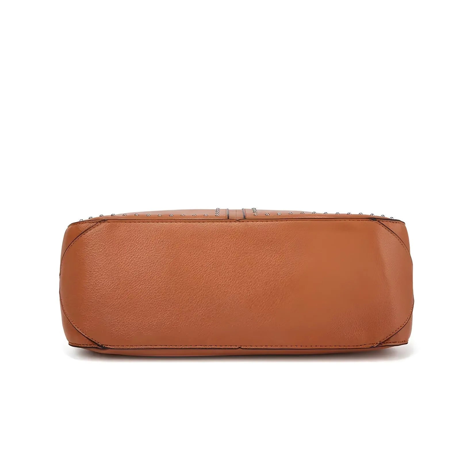 Brown PU leather large-capacity tote bag with top handles and a spacious design, ideal for work, shopping, and daily use.