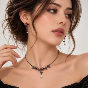Midnight Butterfly Red Resin Jewelry Set - Gunmetal