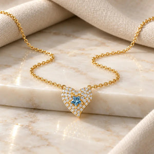 Estelle Blue Star Heart Necklace - Gold-Plated 925 Sterling Silver