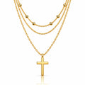 Fidelle Adjustable Triple Layer Cross Necklace - Gold-Plated 925 Sterling Silver