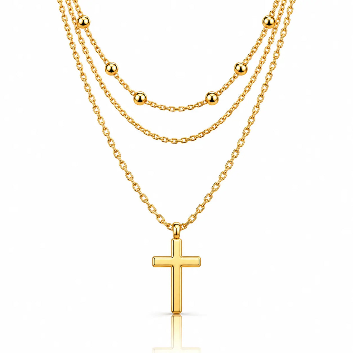 Fidelle Adjustable Triple Layer Cross Necklace - Gold-Plated 925 Sterling Silver