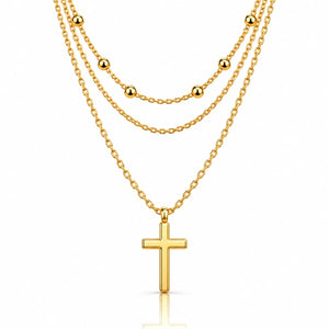 Fidelle Adjustable Triple Layer Cross Necklace - Gold-Plated 925 Sterling Silver