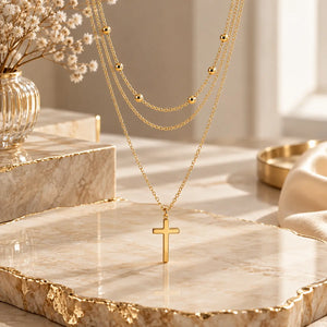 Fidelle Adjustable Triple Layer Cross Necklace - Gold-Plated 925 Sterling Silver