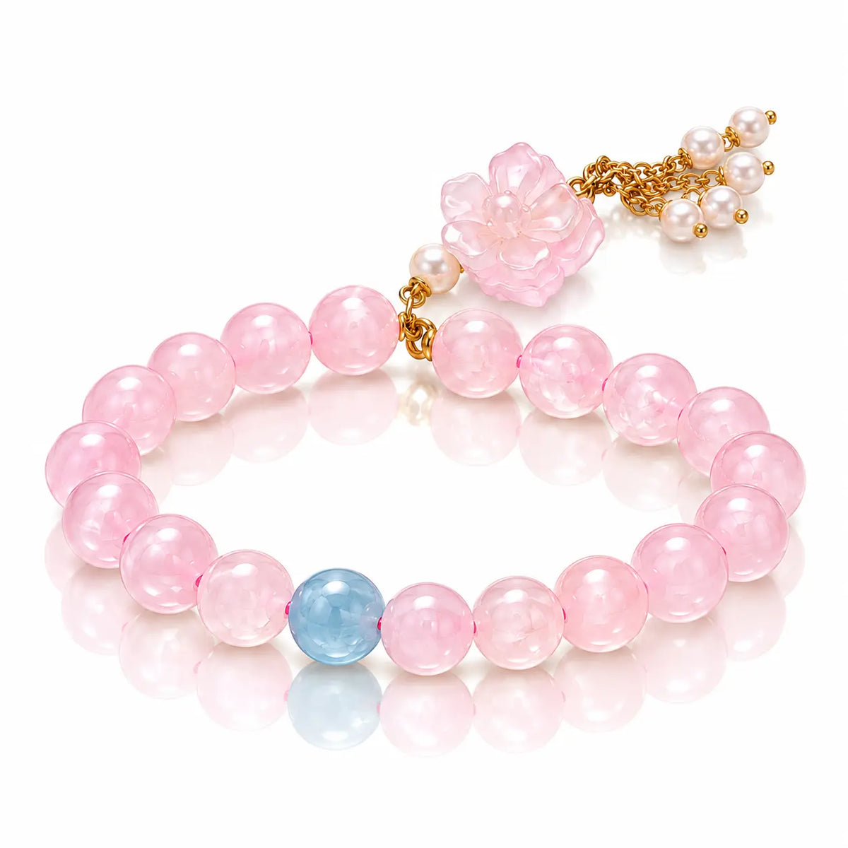 Fleurine Rose Quartz Flower Stretch Bracelet - 18K Gold-Plated 925 Sterling Silver