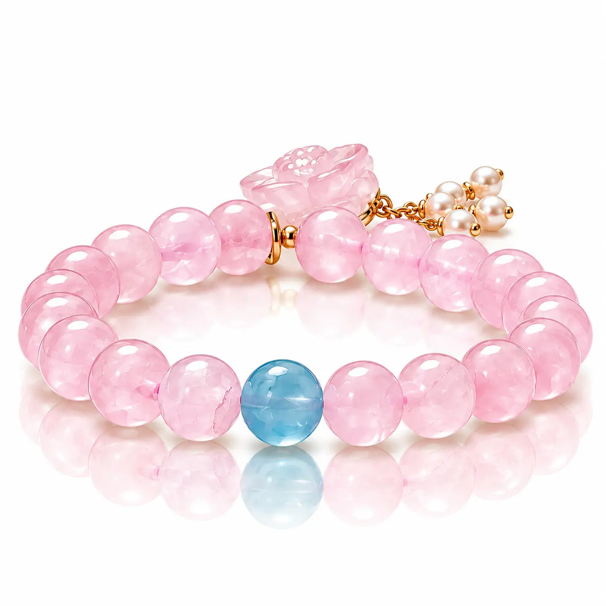Fleurine Rose Quartz Flower Stretch Bracelet - 18K Gold-Plated 925 Sterling Silver