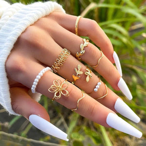 Flora Lace – Openwork Flower Ring Set - Jewellar