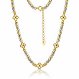 Florelle Adjustable Two Tone Beaded Clover Necklace - Gold-Plated 925 Sterling Silver