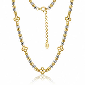 Florelle Adjustable Two Tone Beaded Clover Necklace - Gold-Plated 925 Sterling Silver