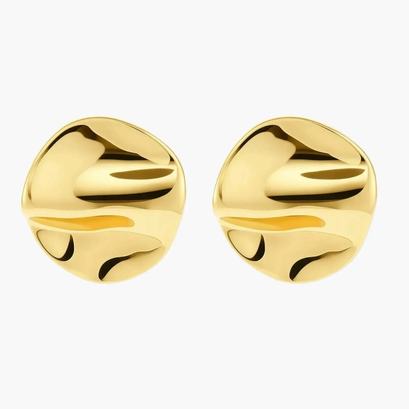 Pair of abstract 18K gold plated sterling silver stud earrings on white background