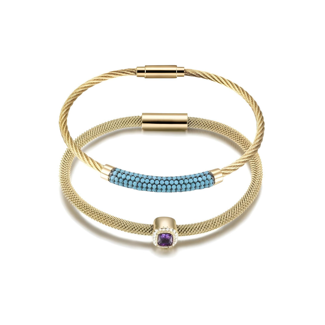 Gemstone CZ Halo Bangle Set