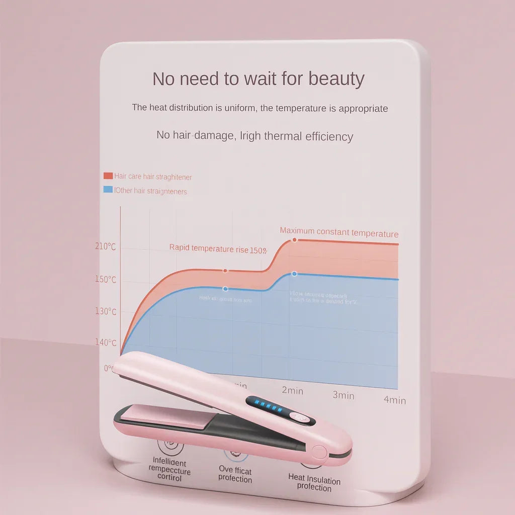 Wireless 2-in-1 hair straightener and curler – GlamWave Pro with ceramic plates and adjustable temperature settings.