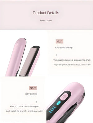 Wireless 2-in-1 hair straightener and curler – GlamWave Pro with ceramic plates and adjustable temperature settings.