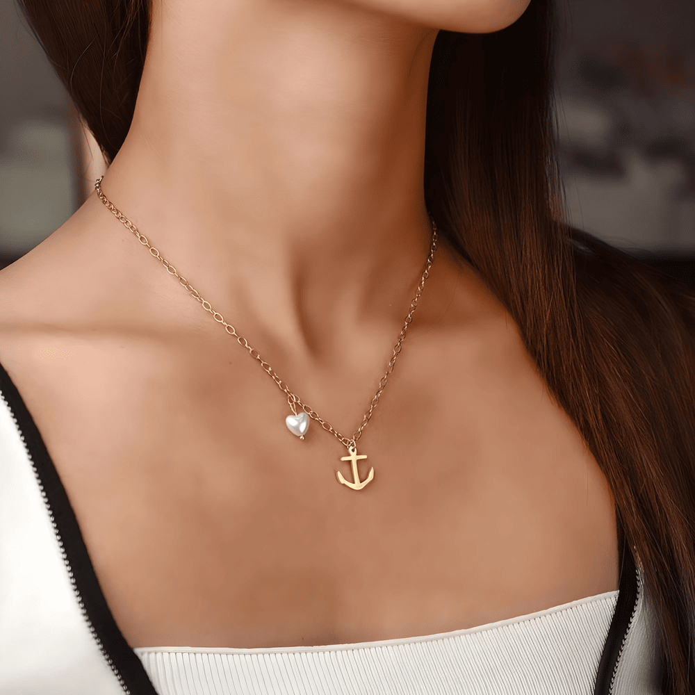 Golden Anchor Pearl Pendant